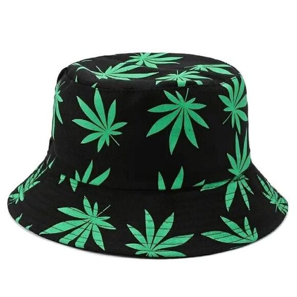 Leaf Print Reversible Bucket Sun Hat Unisex - Picture 1 of 3